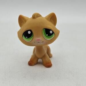 Vintage Littlest Pet Shop Cat Kitten Figure Green Eyes Tan Brown LPS Hasbro 2004